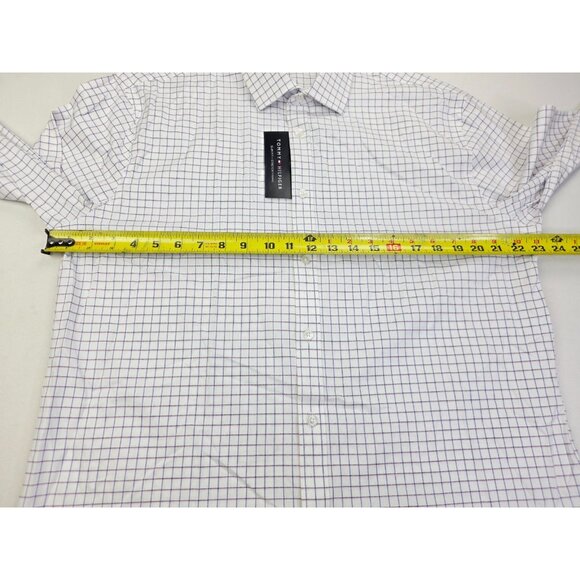 Tommy Hilfiger Slim Fit Stretch 16.5 34-35 Large White Plum Blue Check Shirt NWT - Picture 3 of 11